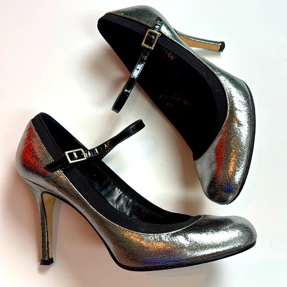 Kate Spade Italian Leather Silver Mary Janes - Picture 1 of 7